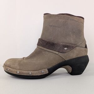 Merrell Womens Size 8 Luxe Mid Ankle Booties Side Zip Heeled Gray Leather J56082